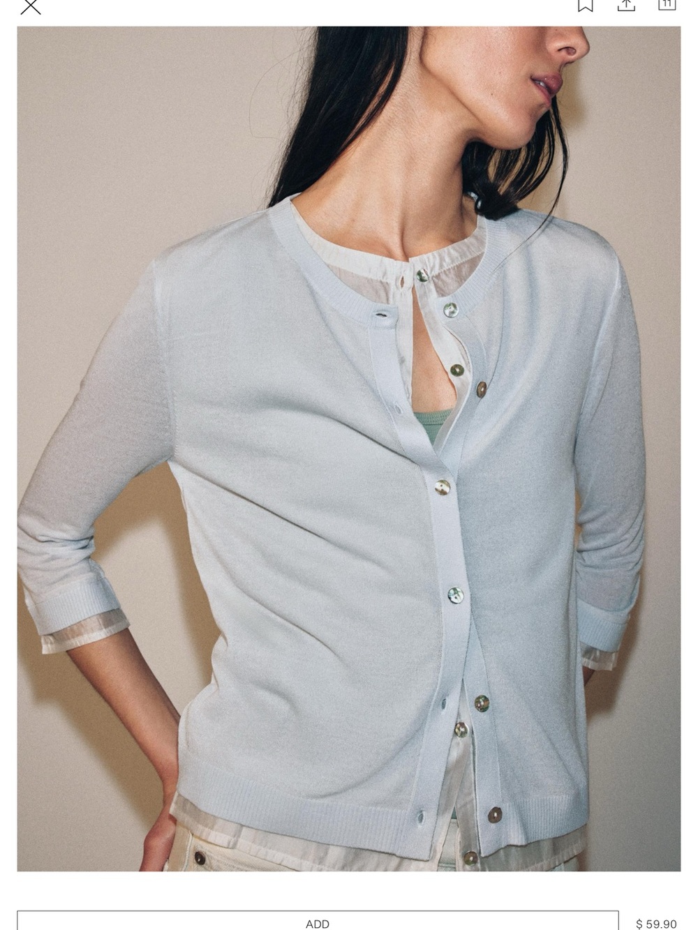Zara Light Blue Button-Front Cardigan